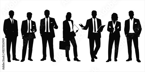 Diverse group of business people silhouettes standing together in formal attire vector illustration