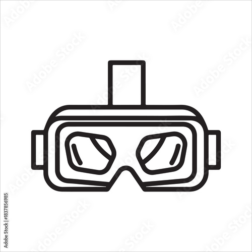 Simple black and white line icon representing a virtual reality headset or vr goggles for immersive digital experience technology concept