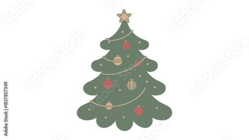 Festive Christmas Tree Decoration: An ornamented christmas tree stands proudly, adorned with festive ornaments and twinkling lights. Its presence evoking warmth and holiday cheer.