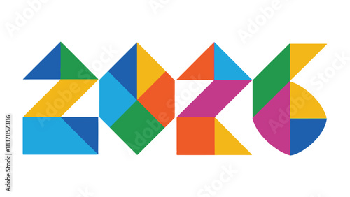 Vibrant 2026: A modern, geometric design spells out the year 2026 using bright, varied colors and shapes. Ideal for calendars, event promotion, or futuristic themes.
