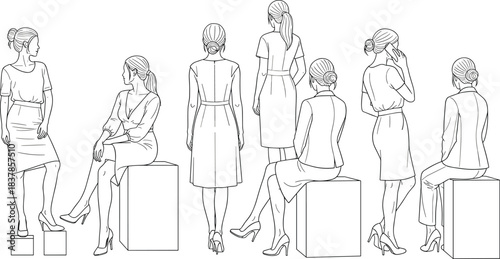 Elegant Poses:  A collection of refined sketches illustrating various poses of a stylish woman, capturing the grace and sophistication in each gesture.