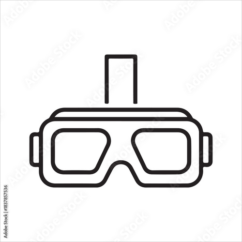 Simple black and white line art icon representing a virtual reality headset or vr goggles for immersive digital experience technology concept