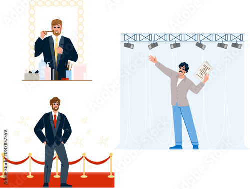 Actor man preparing performing and walking red carpet