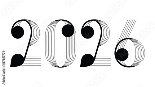 Design of Year 2026: A minimalist, artistic design spells out the year 2026 with an unique and creative fonts.