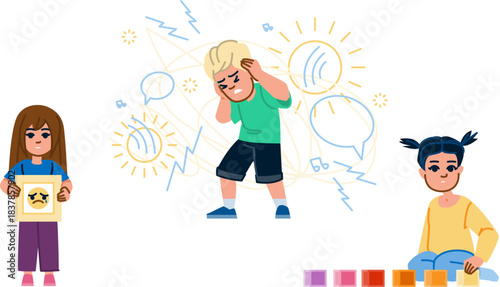 Children experiencing autism spectrum disorder challenges and different behaviors