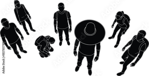 A top-down view of a group of individual people: A striking top-down perspective captures a diverse group, each embodying distinct personalities.