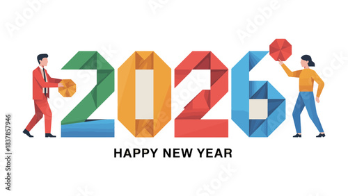 A New Beginning: Celebratory design featuring people building the number 2026, creating a symbol of future prospects and new beginnings.