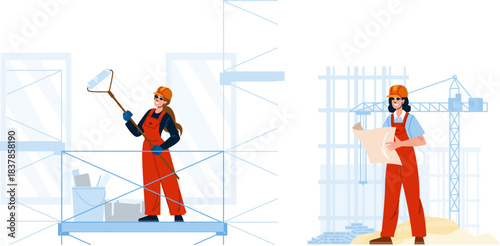 Women building and planning construction site projects