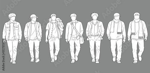 Style Showcase: A series of fashion illustrations presenting a range of stylish outfits for different occasions, from casual wear to travel-ready ensembles.