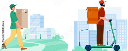 Delivery couriers providing modern express shipping services