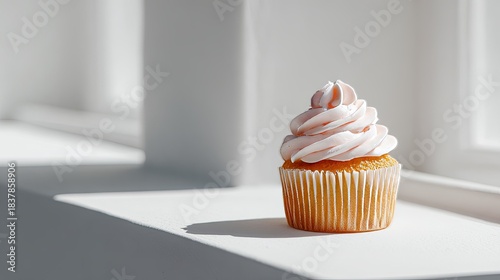 Pink Frosted Cupcake Delight Sweet Treat by the Window.