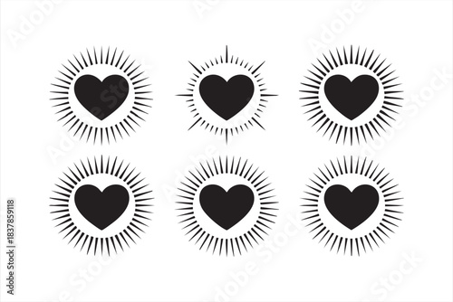Bold heart-and-rays icon group for modern romantic compositions