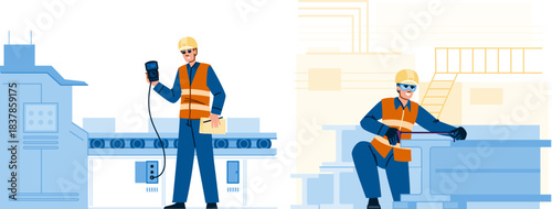 Engineers performing quality control and industrial measurement tasks