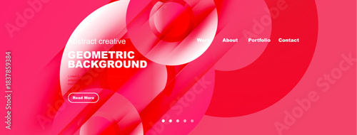 Modern website header design. Fluid shapes, vibrant colors, text overlay, navigation menu present. Minimalist aesthetic, clean layout.