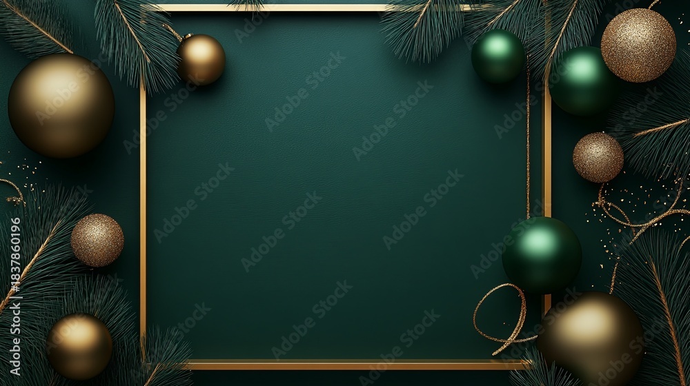 Fototapeta premium Dark green and gold minimalist, modern luxury New Year frame .