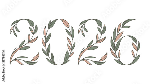 Numeral 2026 floral design : 2026 artfully crafted with floral elements, symbolizing growth, renewal, and the beauty of the natural world.