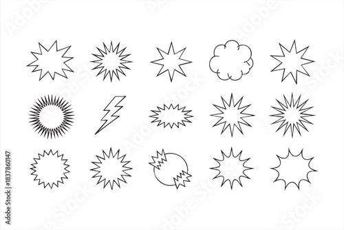 Dynamic comic explosion and burst outline set for action design