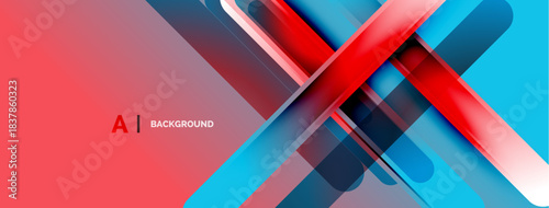 Abstract geometric design. Red, blue gradients create dynamic lines, shapes. Modern aesthetic suitable for backgrounds, presentations.