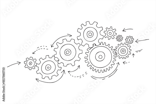 Mechanical gear diagram for system mapping and process visualization