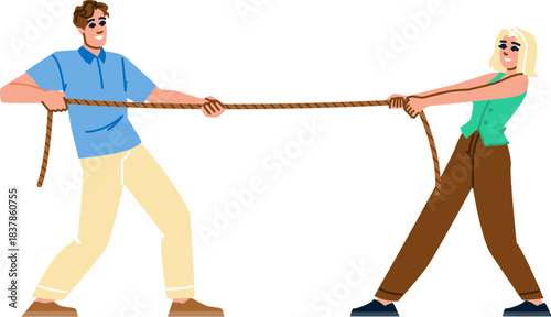 Man and woman pulling rope in business competition