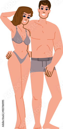 Happy couple embracing in underwear smiling together