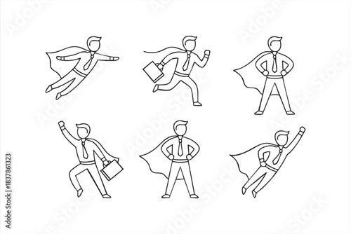 Cartoon business leader poses symbolizing confidence, ambition and strength