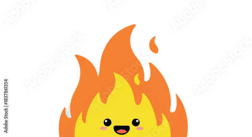 Cute Cartoon Fire Character with Happy Face and Flames.