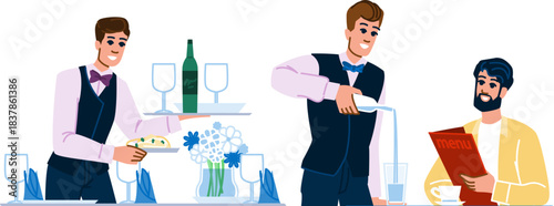 Waiter serving customer in restaurant setting