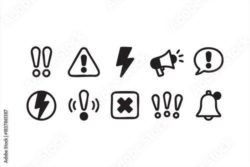 High-contrast warning symbols for safety signage and caution messages