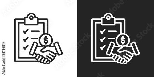 Business Partnership Icon In Black And White Line Style