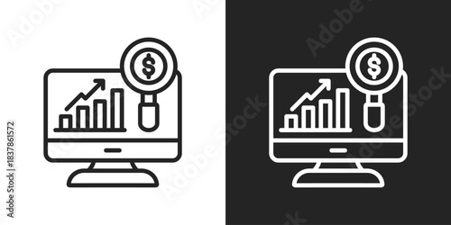 Market Research Icon In Black And White Line Style