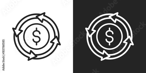 Cashflow Icon In Black And White Line Style