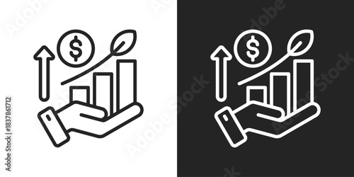 Business Investment Icon In Black And White Line Style