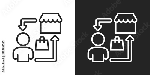 Business To Costumer Icon In Black And White Line Style