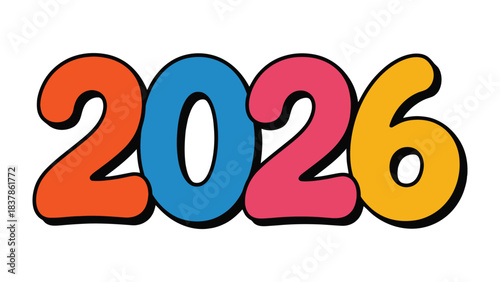 Colorful 2026: A vibrant and eye-catching graphic showcases the year 2026, ideal for future-focused content and concepts.