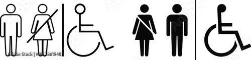 Pictograms for restroom signs including male, female, disabled, and no entry symbol toilet