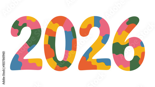 2026 Typography: A vibrant and colorful stylized '2026' design against a clean background, embodying creativity and a contemporary aesthetic.