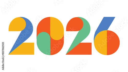 Vibrant 2026: A visually striking representation of the year 2026, composed of bold, geometric shapes and a lively palette of colors, signifying future and design.