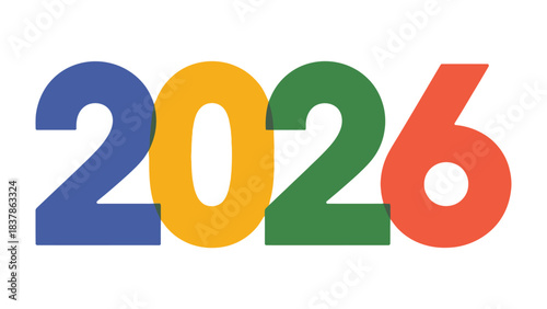 Bold and Colorful Year: The vibrant digits 2026 leap off the image, showcasing the promise of the future through vivid hues and clean lines.
