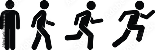 Silhouette Icons Depicting Human Motion From Standing To Running person figure