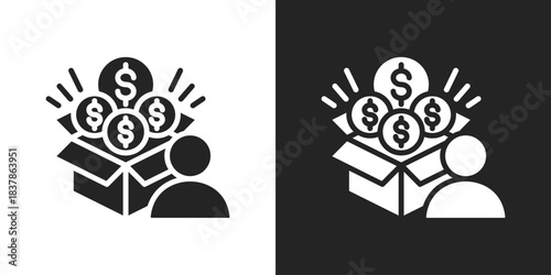 Crowdfunding Icon In Black And White Glyph Style