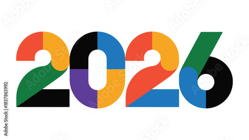Year 2026: An abstract representation of the number 2026 in vibrant colors, signifying a future year with a touch of innovation and design.