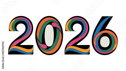 2026 Typography: A vibrant and colorful display of the year 2026, set against a clean backdrop, creating a bold statement that captures attention with a creative style.