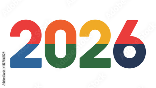 2026: A visual representation of the year 2026, rendered with colorful numerals. Perfect for themes of future planning, projections, and time-related concepts.