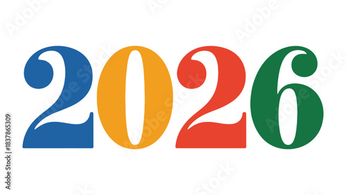 2026 Typography: A vibrant graphic, the numerals 2026 boldly displayed in a modern, colorful typography, ready to represent the future with visual impact.