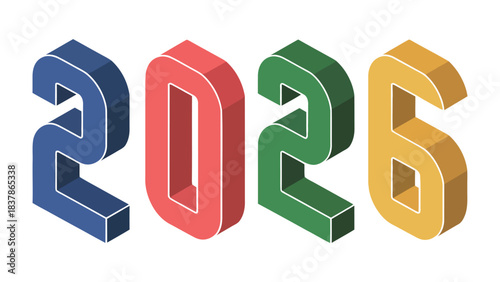 The year 2026 in bold fonts: The year 2026 rendered with striking three-dimensional typography, presented in bold and vibrant colors, promising anticipation and the dawn of a new era. 
