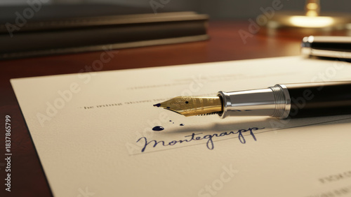 Luxury fountain pen signing contract paper close up business concept