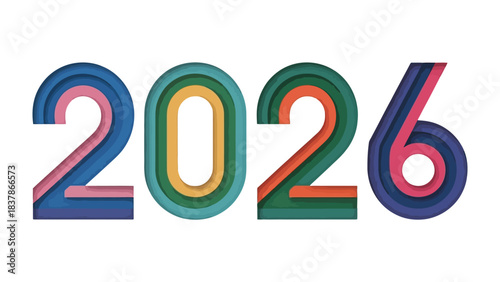 Colorful Layers of the Future: The year 2026, presented in a vibrant, layered design, symbolizing anticipation and the passage of time.