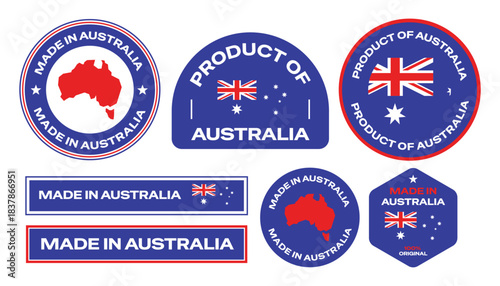 Made in australia text stickers, emblems, badges, and logos collection for product.