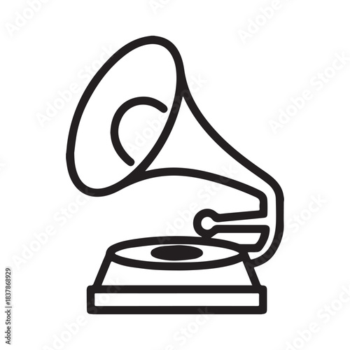 Vintage gramophone icon with stylized horn and record player